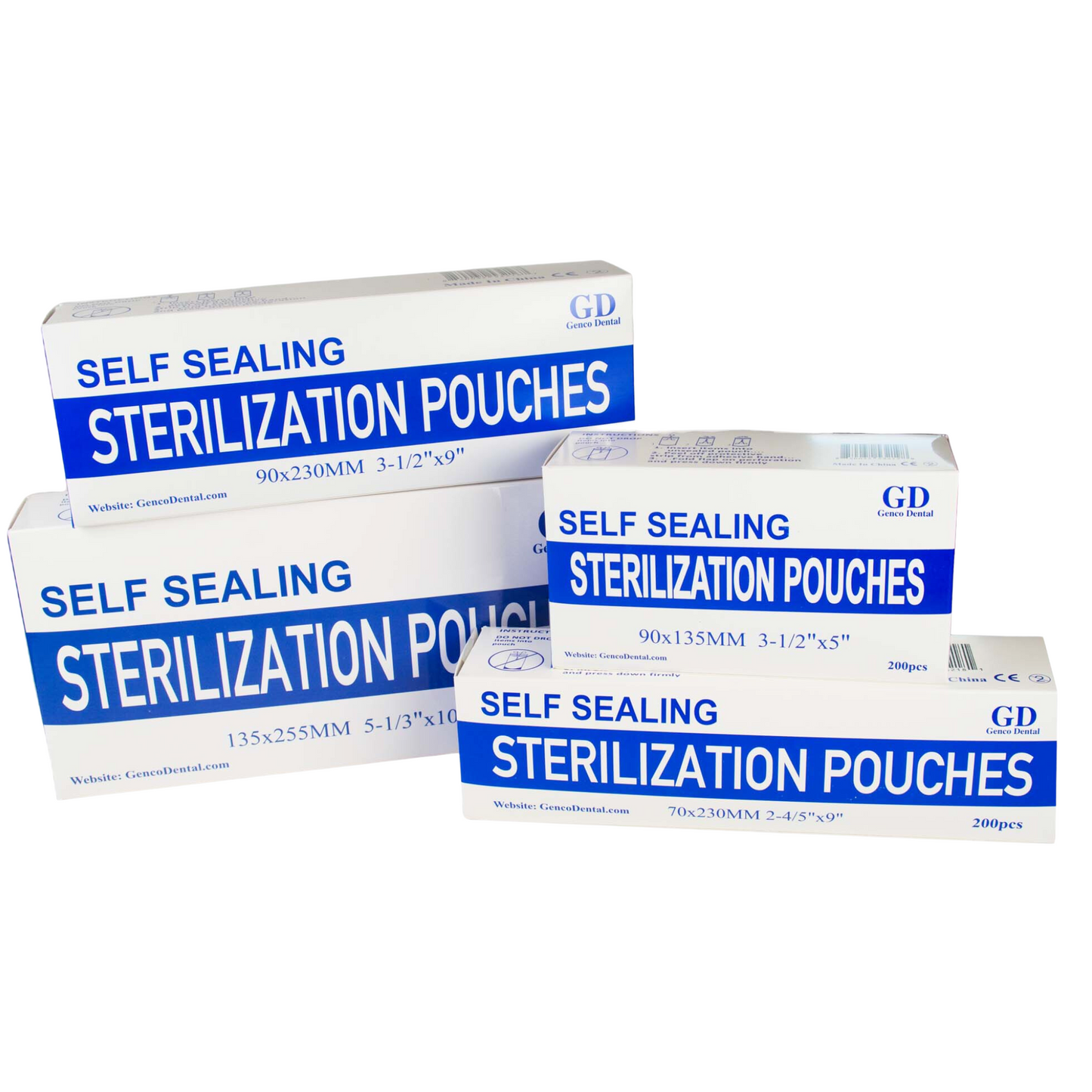 Self Seal Sterilization Pouches for Dentists, Autoclave Sterilizer Bags for Cleaning Tools, 200 Pouches Per Box