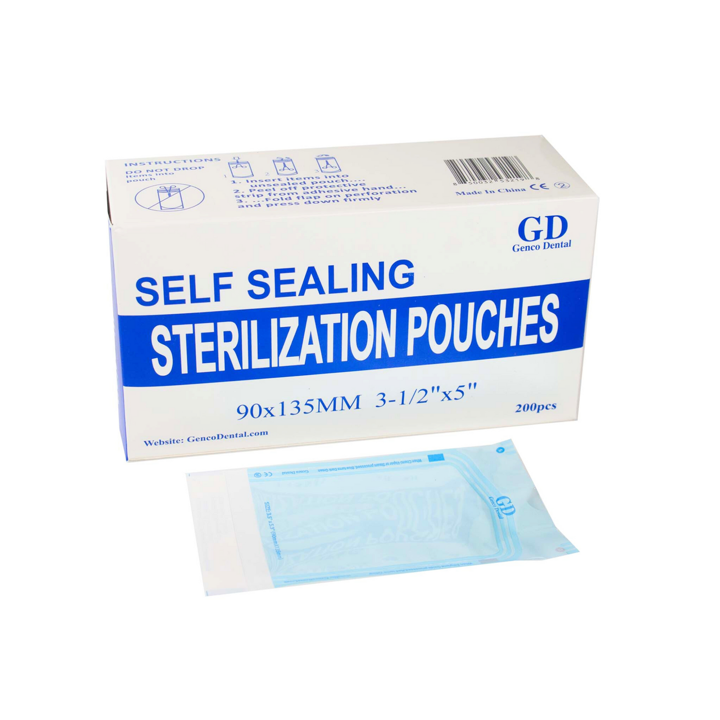 Self Seal Sterilization Pouches for Dentists, Autoclave Sterilizer Bags for Cleaning Tools, 200 Pouches Per Box