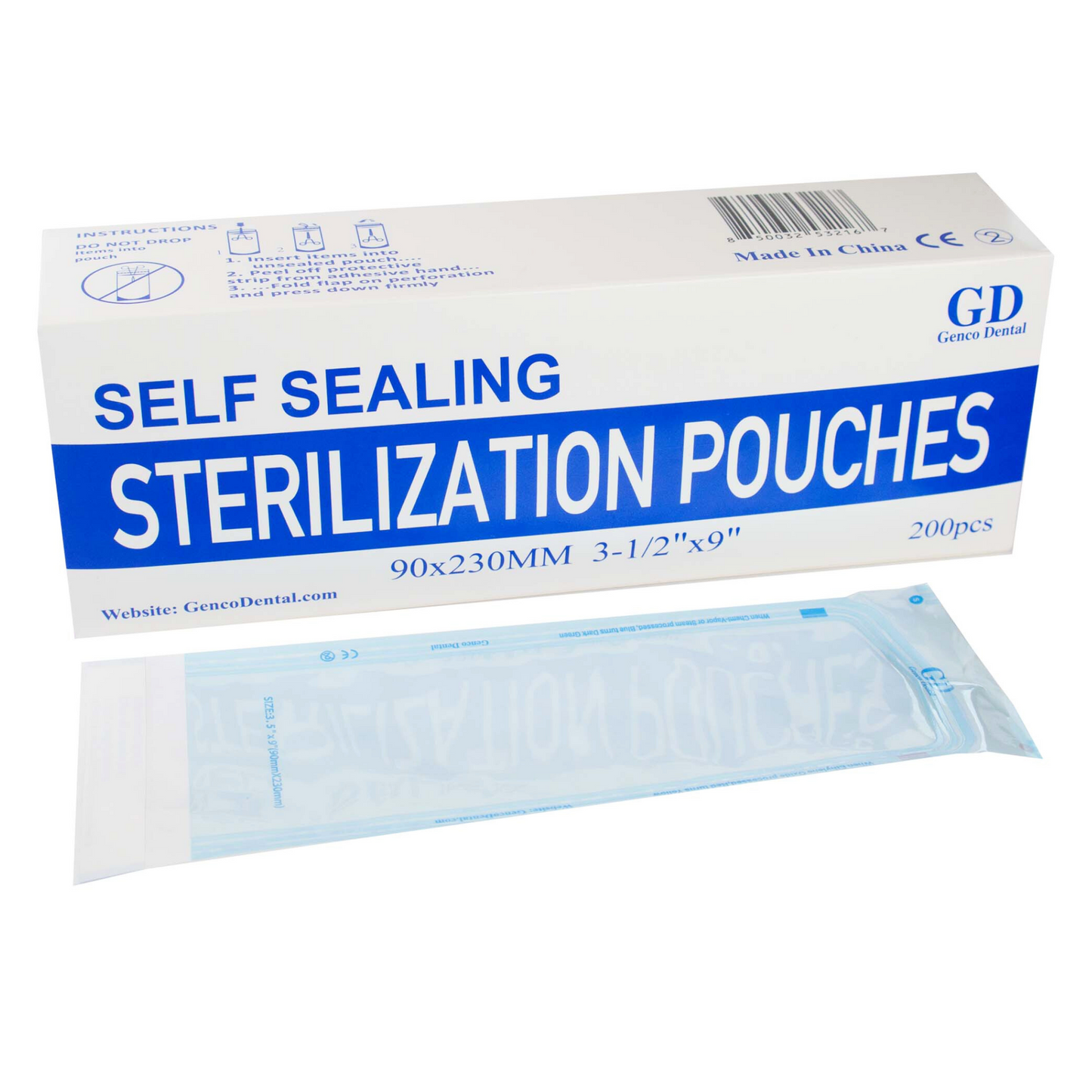 Self Seal Sterilization Pouches for Dentists, Autoclave Sterilizer Bags for Cleaning Tools, 200 Pouches Per Box