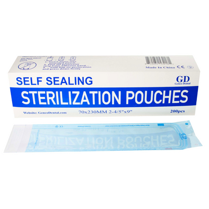 Self Seal Sterilization Pouches for Dentists, Autoclave Sterilizer Bags for Cleaning Tools, 200 Pouches Per Box