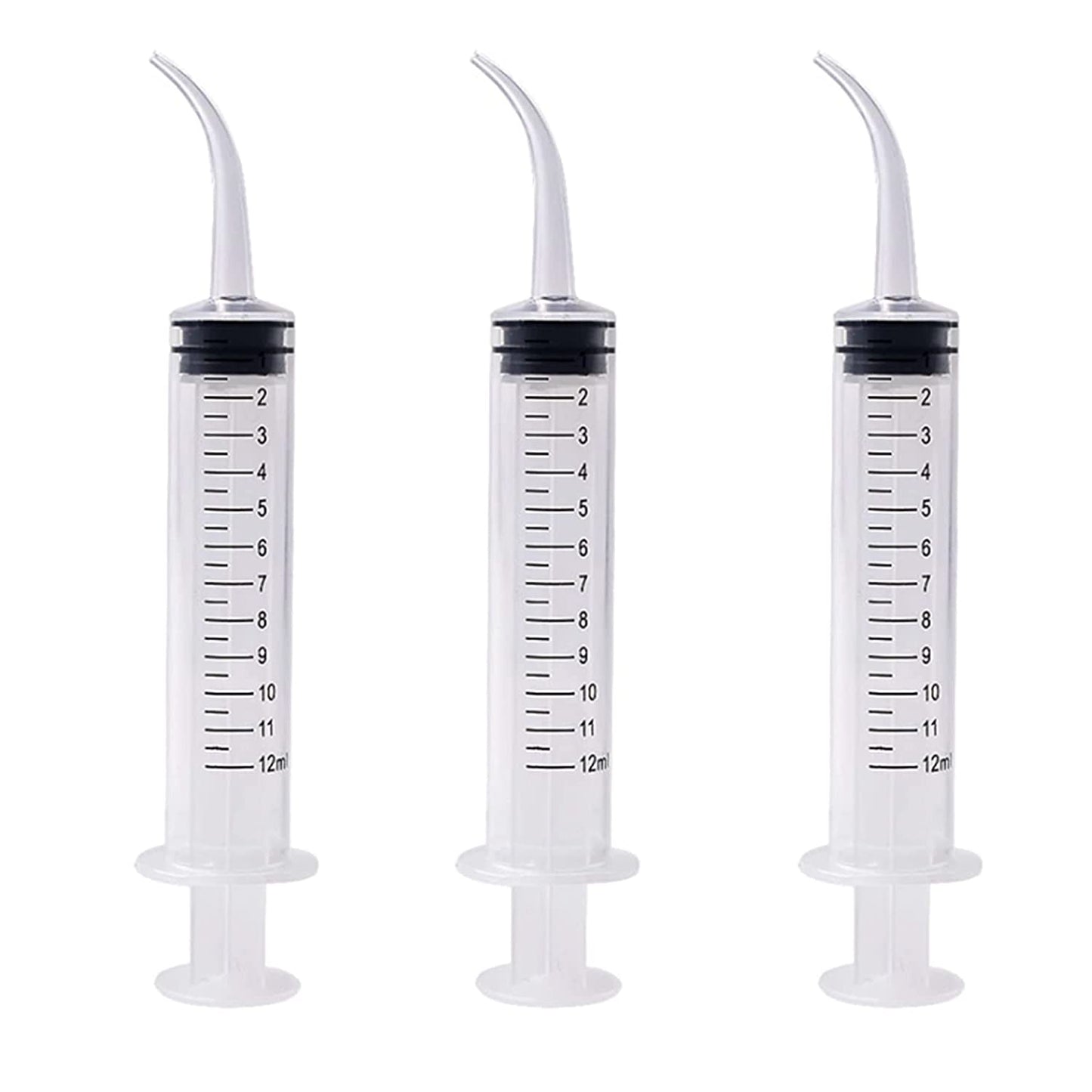 Curved Tip 12cc Irrigation Syringes, Dental Syringe with Curved Tip for Oral Dental Care
